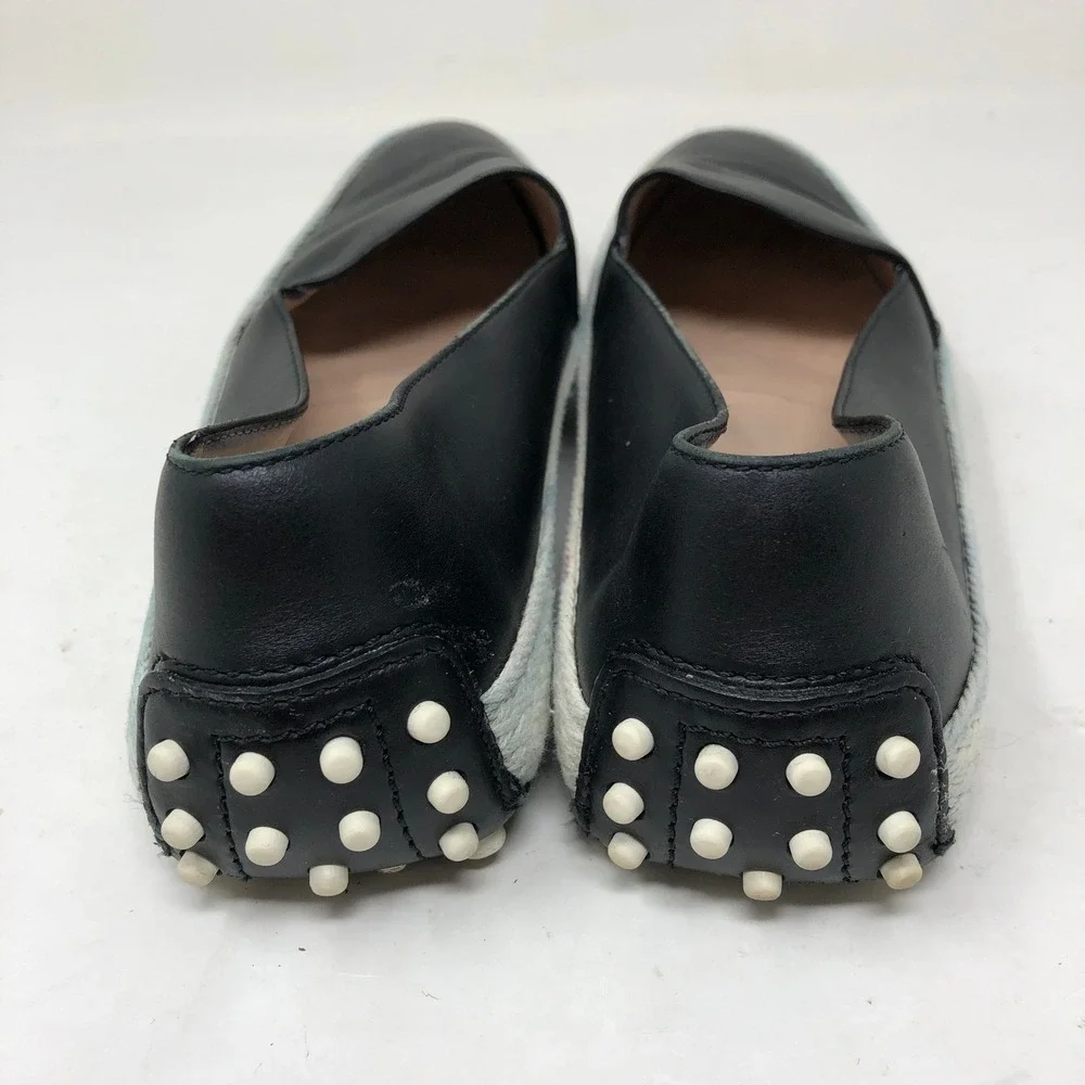 Tod's Womens 37 Espadrille Loafers Black Leather Gommino Driving Shoe‎